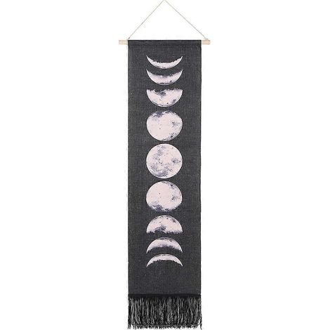 Handgefertigter Wandbehang mit Mondmuster, Innendekoration für das Wohnzimmer, schwarzes Webornament, Wandkunst im Bohème-Stil, einzigartiges Stück für Zuhause. (1/5)