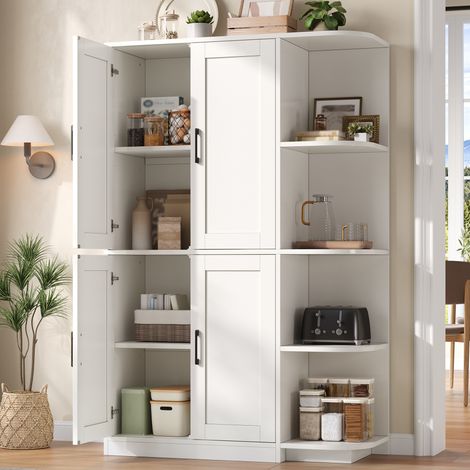 Credenza alta da cucina in MDF bianco con 4 ante e 4 ripiani aperti 103 x 40 x 163 cm (1/5)