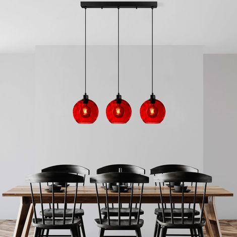 Lustre rouge élégant, hauteur réglable 40-120 cm, corps en métal, 3 douilles E27, 70 x 20 x 120 cm Parfait pour les espaces de vie modernes, élégants et fonctionnels (1/5)