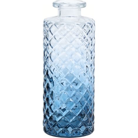 Lot de 6 vases floraux en verre épais, style minimaliste vintage, pour compositions florales et présentations. Dégradé de bleu. (1/5)