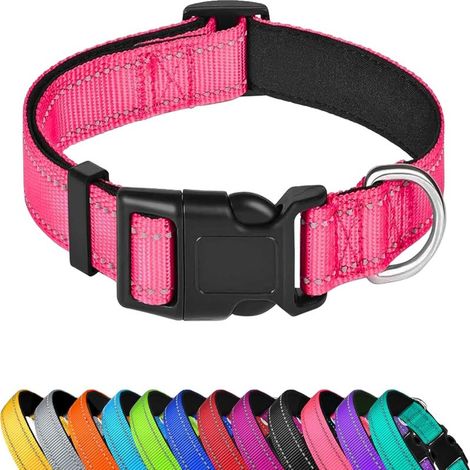 Collier réfléchissant ajustable en nylon néoprène, pour chiots et petits chiens, rose vif (XS)
