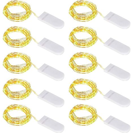 VURAHOME - 10 Guirlande Lumineuse à Piles, 1M 10 LED Mini Guirlande LED Fil de Cuivre Fairy Lights Girlande Lumière, pour Décoration Noël Fête Mariage Jardin Terrasse Pelouse Maison, Blanc Chaud (1/5)