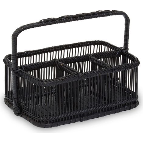 Premier Housewares Black Rattan and Bamboo Caddy Basket