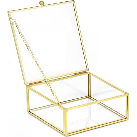 ® Boîte décorative vintage dorée, boite a bijoux transparente, boîte rectangulaire transparente, 12 x 12 x 5cm, pour organisateur de bijoux (1/5)
