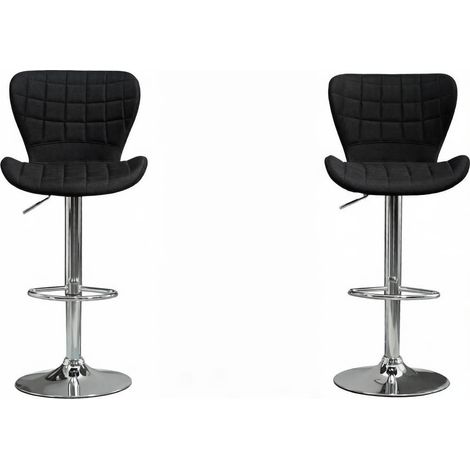 Lot de 2 tabourets de bar réglables pivotants en tissu noir avec dossier ergonomique, repose-pieds et base métal chromé pour cuisine et îlot CHICFURN (1/5)