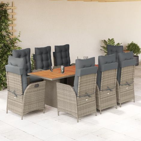 Ensemble à manger de jardin 9 pcs-Salon de jardin coussins gris résine tressée 607458 (1/5)
