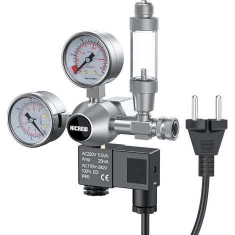 Régulateur CO2 pour Aquarium avec Électrovanne Double Manomètre et Compte-bulles Détendeur CO2 Connecteur W21.8 pour Système de Co2 d'Aquarium de Plantes (1/5)