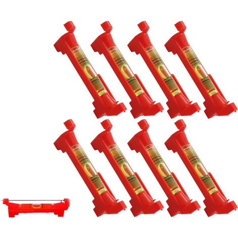 Lot de 8 Niveaux à Bulle Rouges avec Cordon, Mini Corde Niveau à Bulle, Rainure en V, Crochet et Clip, Outil d’Alignement Rapide pour Maçonnerie, Plomberie, Gouttières, Carrelage, Rouge (1/5)