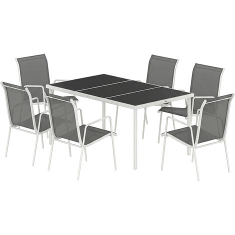 Outsunny Set da Giardino 7 Pezzi con 6 Sedie Impilabili, Grigio