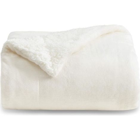 White lambswool sofa throw, 150 cm x 200 cm, thick, warm, soft and fluffy. (1/5)