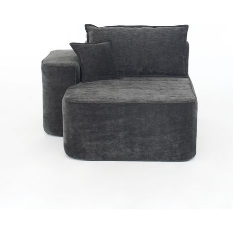 Méridienne 1 Place avec Coussin et Poches Latérales, Confort Nuageux, Sans Montage, Design Moderne, en Chenille Noir