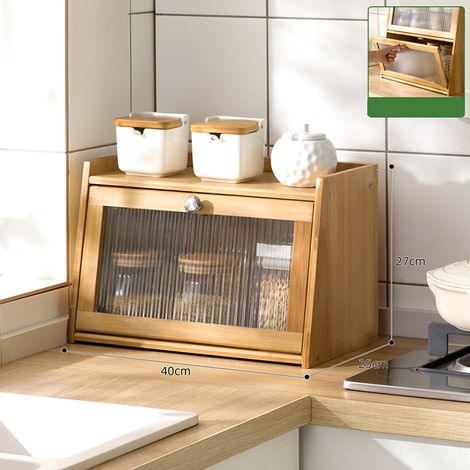 Gewürz- und Aufbewahrungsschrank aus Bambus mit Tür, wasserdicht, für die Arbeitsplatte, Holzfarbe, 2 Ebenen, 40x25x27cm. (1/2)