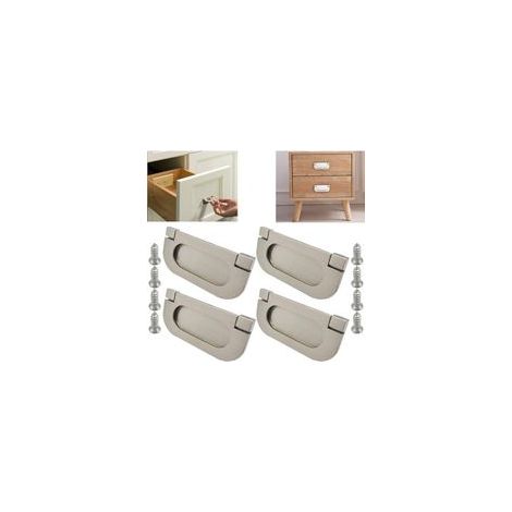 Lot de 4 poignées invisibles en acier inoxydable, accessoires de tiroirs et de garde-robe argentés - Avec vis (75 mm), poignées de meubles de cuisine, tiroirs et chambres à coucher (1/5)