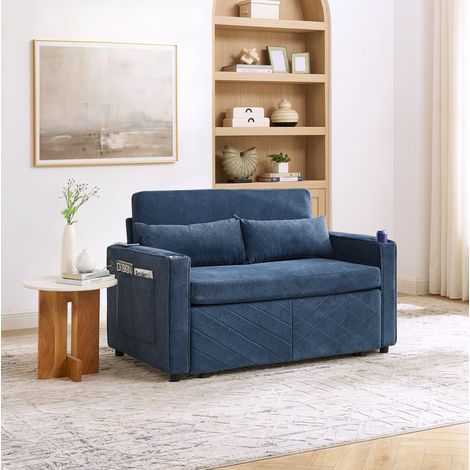 canapé lit convertible salon tissu bois marine design OKMYHOME (1/5)