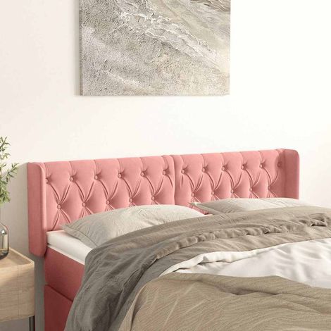 Tête de lit avec oreilles en velours rose, hauteur réglable, 163 x 16 x 78/88 cm - PANGIVO (1/5)