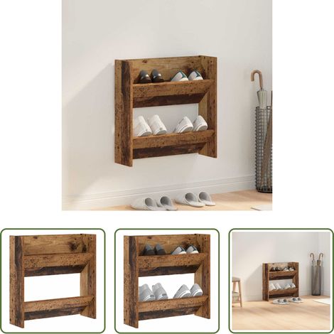 Rangement chaussures - Cabinet à chaussures avec étagère Bois ancien 60 x 18 x 60 cm (1/5)