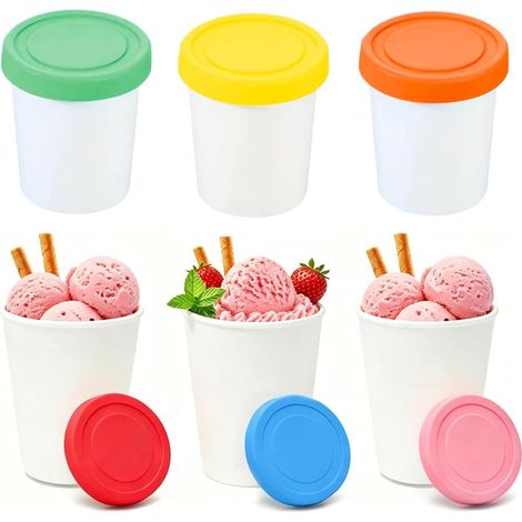 6Récipient de Conservation pour Crème Glacée 250ml Avec Couvercles Silicone (1/5)