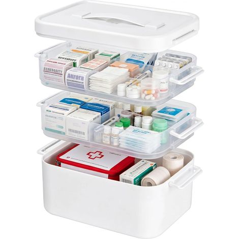 Boîte de rangement pour médicaments, boîte de premiers secours à 3 couches avec compartiments, boîte de rangement portable multifonction, kit de rangement médical d'urgence pour la famille, pour la (1/5)