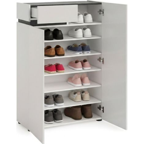 Zapatero Badolato, Mueble para Calzado 5 Estantes, 19 Pares Hecho en Italia, 1 Cajón, 80x34x115h cm Blanco Brillante