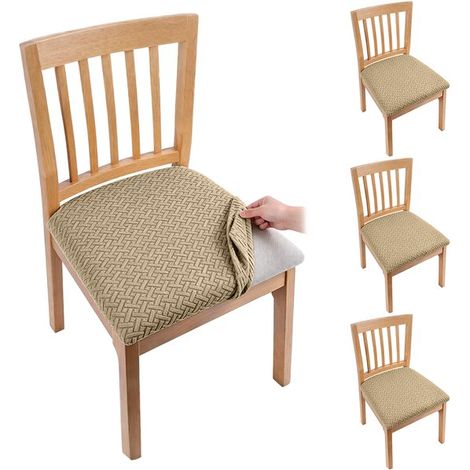 Fundas elásticas para sillas (paquete de 4), Color liso, cocinas, fiestas y hoteles, Dimensiones: Largo 38-48 cm, Ancho 38-48 cm, Alto 7-10 cm (1/5)