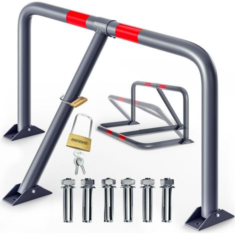 Barrière de parking rabattable en acier thermolaqué – Dimensions 80x47x44 cm – Verrouillable avec cadenas – Bandes réfléchissantes (1/5)