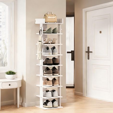Meuble à chaussures vertical 9 niveaux blanc 30 x 30 x 128,4cm (1/5)