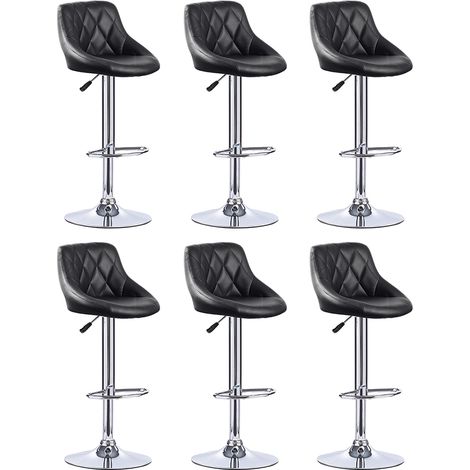 Aqrau Lot de 6 Tabouret de bar en similicuir , Hauteur et rotation réglables, Noir