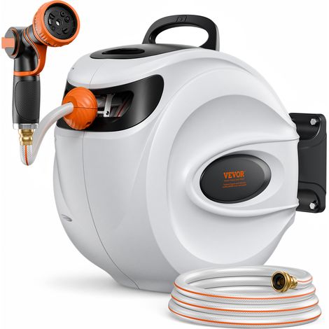 VEVOR Carrete de Manguera Retráctil Giratorio de 180° Carrete Automático de Manguera Montado en Pared Manguera Enrollable Automática 25 m x 12 mm para Regar Cesped Jardín, Lavar Auto, Bañar Mascota