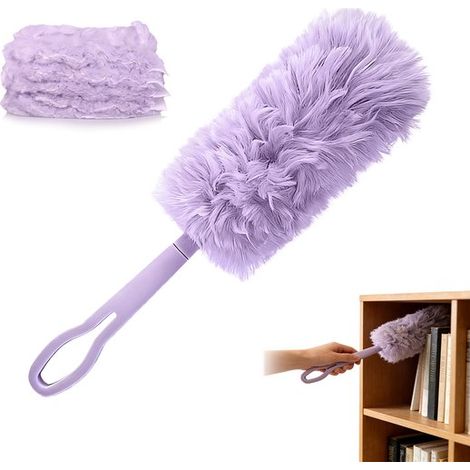 Scopa per la polvere，1 manico + 4 panni di ricambio，Accessori per la pulizia domestica，Scopa per la polvere con manico estensibile，46 cm (1/5)