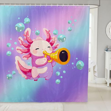 Rideau Douche 180x200cm Axolotl Fille Rideaux de Douche Faune Monde sous Marin Rideau de Baignoire Animal Océanique Rideaux Salle de Bain Salamandre Kawaii - 180L X 200H cm (1 Panneaux) (1/5)