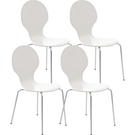 Lot de 4 chaises de cuisine salle à manger empilables dossier arrondi en bois blanc et métal chromé 100003175 (1/5)