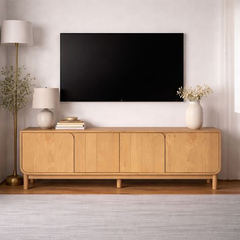 Meuble TV 4 portes 180x45x55 cm chêne naturel (1/5)