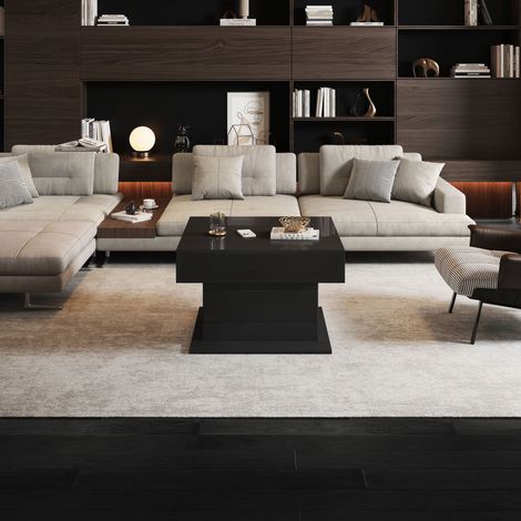 Table à café de forme géométrique, mesurant 70×70×45 cm. La surface supérieure de la table peut être réglée sur un angle de 360°. Tablette pour le canapé, tablettes accessoires… En noir. (1/5)