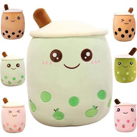 Coussin en peluche Boba, peluche douce et réaliste en forme de perles de tapioca, coussin à câliner, peluche de dessin animé (vert - grands yeux, 35 cm/13,77 pouces) (1/5)