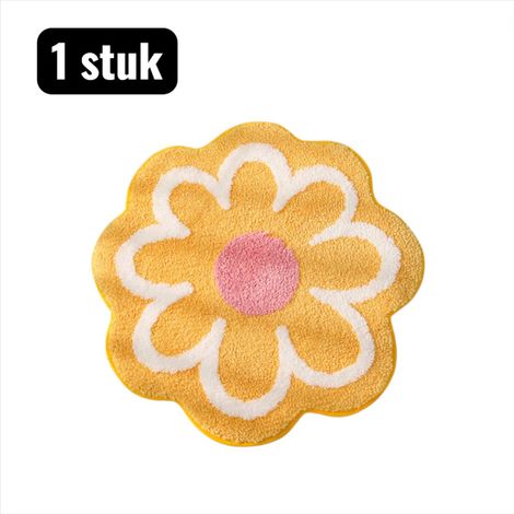 1 tapis de bain en forme de fleur (60 x 60 cm), antidérapant et absorbant, en microfibre douce, jaune. Idéal pour la salle de bain ou la chambre. (1/5)