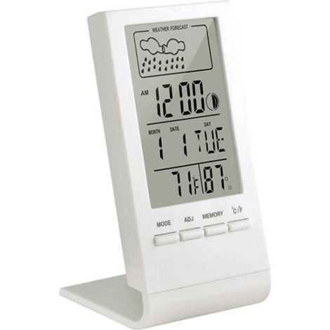 Stazione meteorologica wireless, termometro interno/esterno, igrometro, barometro, sveglia digitale con sensore esterno, visualizza ora, data, giorno della settimana e fase lunare (bianca)