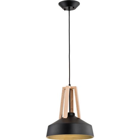 Alfa Drop Modern Pendant Ceiling Lamp, Matte Black Metal Shade with Light Wood, 1x E27 (max 60W), Dimmable, Adjustable Height 95 cm, 33 cm, IP20 Indoor
