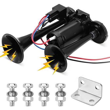Clacson elettrico per auto e camion, 12 V, doppio tubo, altoparlante di allarme integrato da 150 dB, adatto per camion, barche, SUV, motociclette, yacht, ecc.