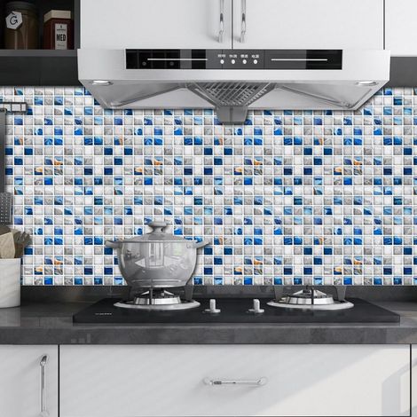 Carrelage mosaïque 3D adhésif pour décoration murale cuisine et salle de bain – Lot de 5 panneaux 20x20 cm DJ1004 (1/5)