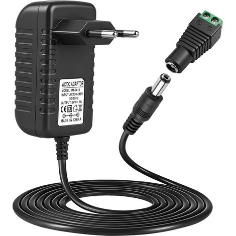 24V 1A LED Adaptateur Secteur avec 5.5x2.1mm DC Fiche Transformateur AC 100-240V Universel Alimentation, 24W Chargeur pour Bandes LED, CCTV Caméra, Audio, Commutateur PoE, 1.5m (1/5)