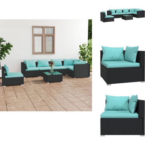 The Living Store 7-tlg. Garten-Lounge-Set mit Kissen Poly Rattan Schwarz - Gartenmöbel (1/5)