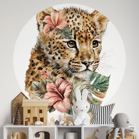 Sticker mural rond / cercle Enfants - Bébé Léopard - Diamètre 30 cm - Adhésif MAT (1/2)