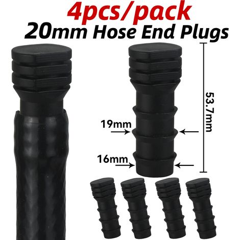 (Bouchon 20 mm - 4 pièces) 4 raccords cannelés (Té, coude, embout) pour tuyau d'irrigation goutte à goutte en PE (16 mm, 20 mm, 25 mm), compatibles avec les tuyaux d'arrosage de jardin (1/2" et 3/4"). (1/5)