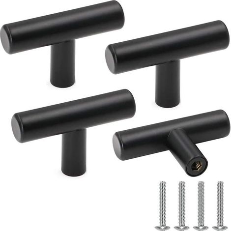 Lot de 4 poignées de meuble, poignées de porte d'armoire, boutons de tiroir vintage en acier inoxydable noir avec vis pour la décoration intérieure (1/5)