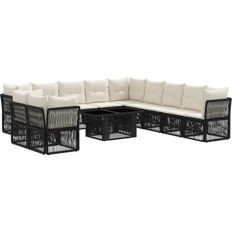 Conjunto de sofás de jardín 12 uds. Negro ratán sintético vidaXL (1/5)