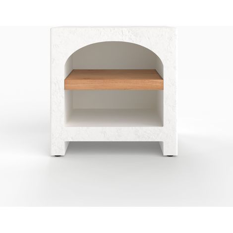 Mesa de noche Fira de yeso blanco roto y madera de acacia