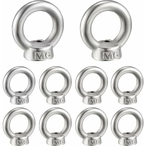 ZVD-M6 Écrou à Anneau 10 Pcs 304 en Acier Inoxydable Filetage Écrou à Oeil de Levage Écrous à Œillet pour Les Accessoires de Levage, (1/4)