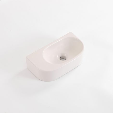 QeramiQ Pure Lavabo pour WC - 40x22x12 cm - lisse - demi-rond - sans trou de robinet - ceramique - lin (1/3)