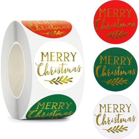 500 feuilles d'autocollants de Noël 1,5 pouces étiquettes autocollantes joyeux Noël autocollants de cadeau de Noël rouleaux d'autocollants en feuille d'or décoration de Noël bricolage (1/5)