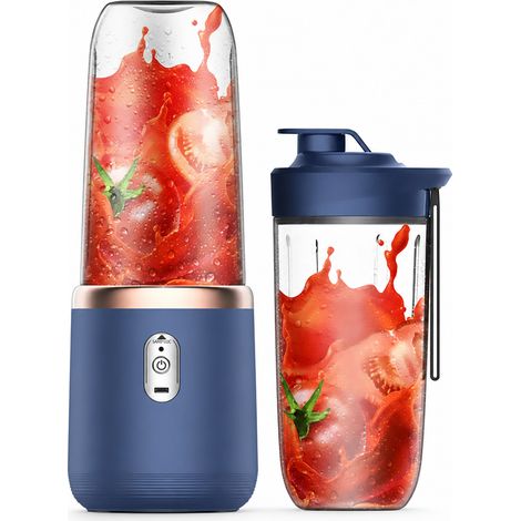 Blender Portable Rechargeable USB, 6 Lames, Gobelet Individuel avec Couvercle, Bleu (1/5)